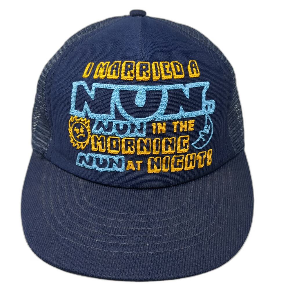 Blue Trucker Hat OS I Married A Nun Graphic Mesh Back Snapback Joke Pun Sun